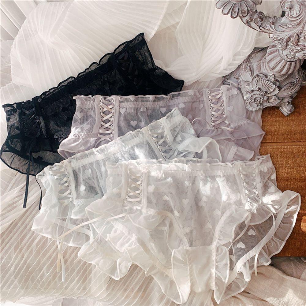 Lombard Quần Lót Cotton Phối Ren Lưới Thoáng Khí Lưng Vừa Họa Tiết Trái Tim Gợi Cảm Cho Nữ