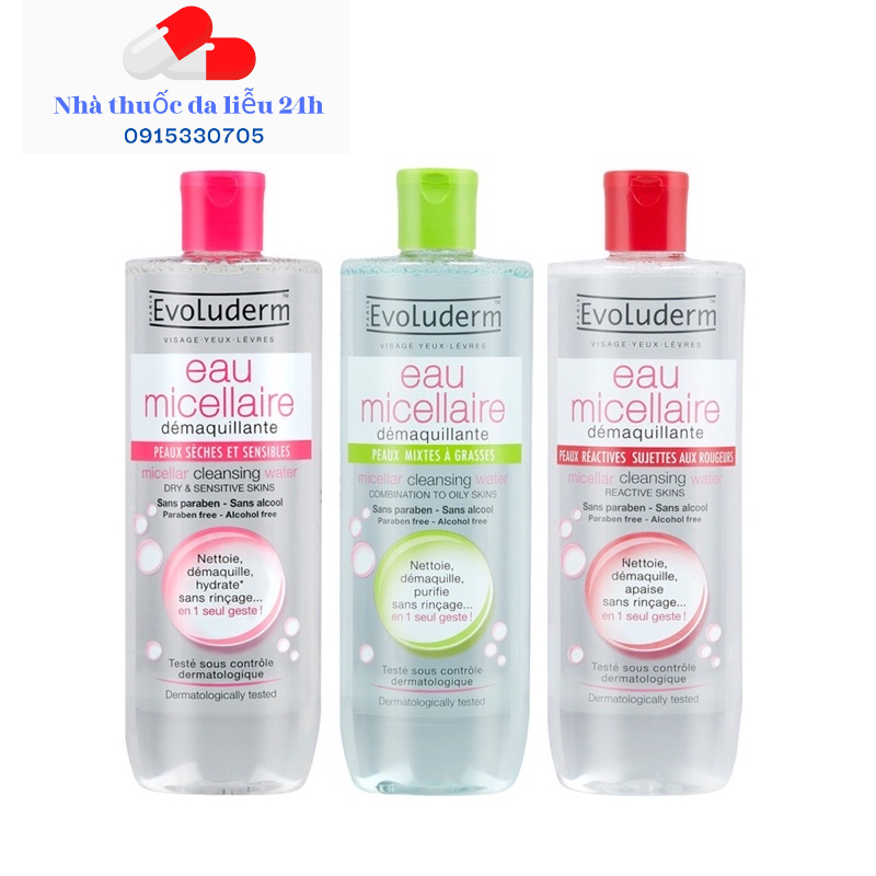 [ HÀNG NHẬP KHẨU] Nước Tẩy Trang Evoluderm Micellar Cleansing Water 250ml - Nhà thuốc da liễu 24h Dalieu24h