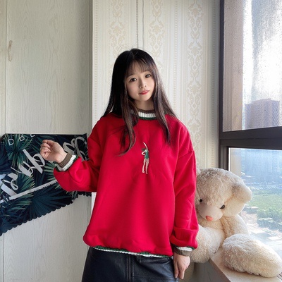 Áo sweater tay dài dáng rộng thêu họa tiết thời trang cho nữ