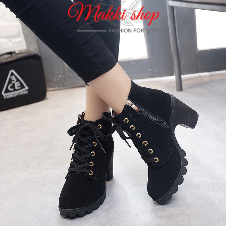 Bốt nữ đế vuông da lộn, boot nữ gộc thời trang cao cấp giá rẻ MAKKI SHOP TD407