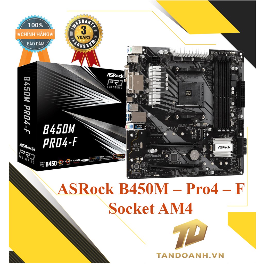 [Mã ELCL99 giảm 7% đơn 500K] Bo mạch chủ ASRock B450M - Pro4 - F Socket AM4