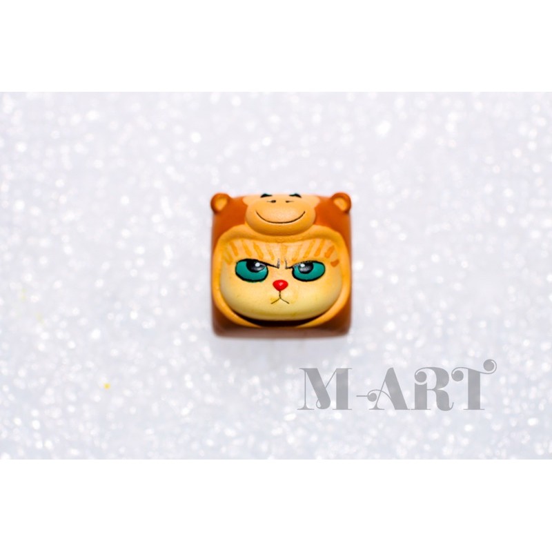 Nút bàn phím mèo dễ thương và chiếc mũ khỉ con - meowy artisan keycaps