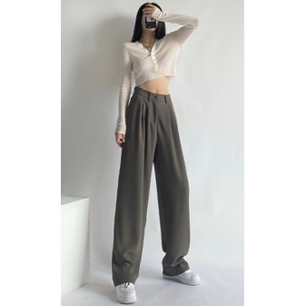 Quần Ống Rộng Nữ Cạp Cao Doris.1996, Quần Vải Nâu Tây Mềm Mịn Mát, Miễn Phí Đổi Trả 7 Ngày DR0110