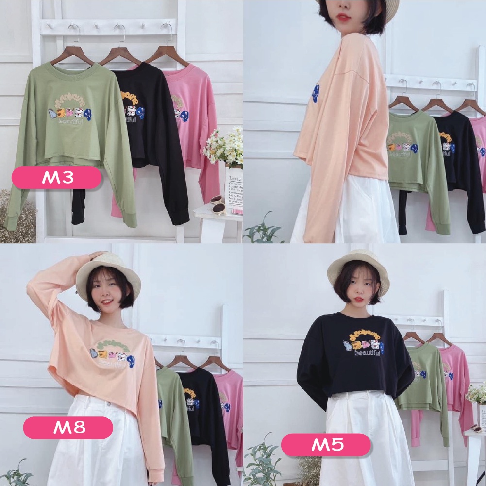 Áo thun croptop nữ ulzzang tay dài phom rộng chất cotton [Nhiều mẫu LIST22] - Áo croptop Kyubi ATCR22