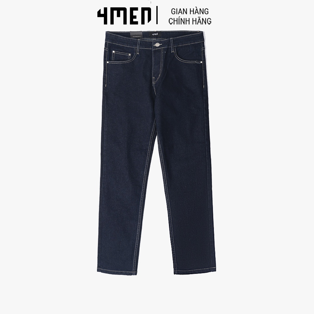 Quần jeans nam xanh đen trơn basic 4MEN QJ063 chất vải dày dặn, bền đẹp, co giãn, form Slimfit tôn dáng, trẻ trung