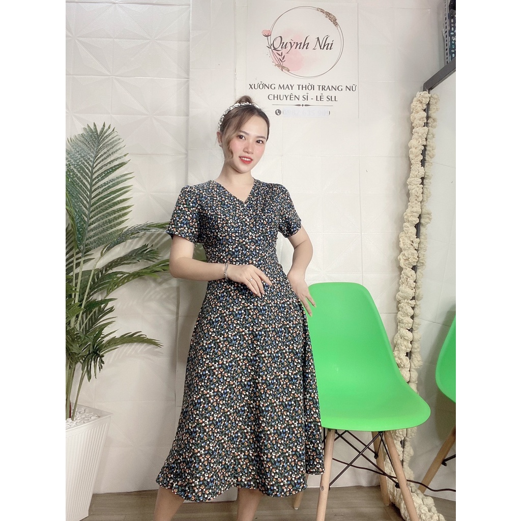 ĐẦM CỔ V HOA NHÍ TAY BÚP DÁNG XÒE CÓ SIZE - MT21