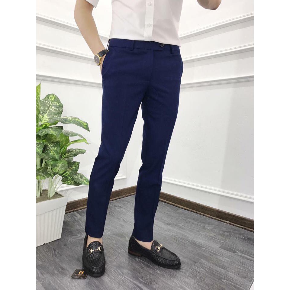 Quần âu nam màu xanh than sáng chất vải co giãn kiểu dáng SLIM dành cho nam