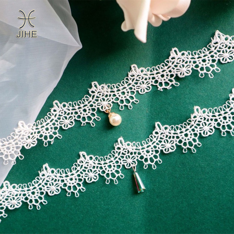 Vòng Cổ Choker Bằng Ren Màu Trắng Đính Đá Pha Lê Phong Cách Nhật Hàn Thời Trang