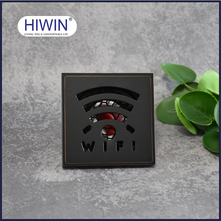 Phễu thoát sàn ngăn mùi hôi thoát nước nhanh đồng mạ đen kích thước 100x100mm HIWIN FD-1418B