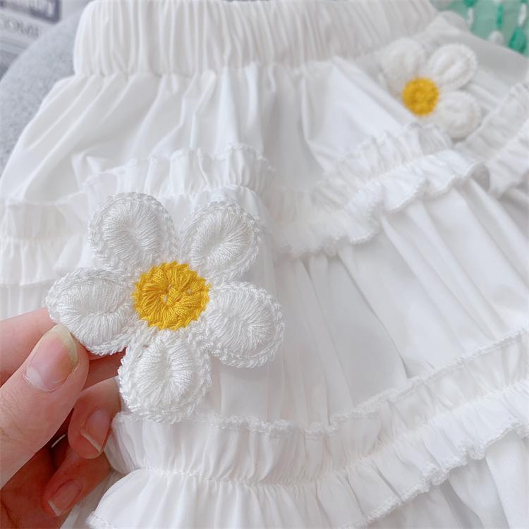 Set Áo Thun Tay Ngắn Phồng Đính Nơ Phối Chân Váy Thời Trang Hè Hàn Quốc 2022 Mới Cho Bé Gái