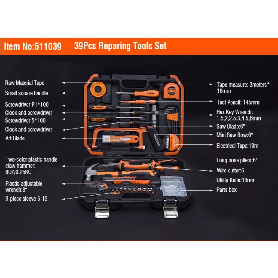 Bộ dụng cụ sữa chữa đồ nghề Chính Hãng HARDEN 39 chi tiết