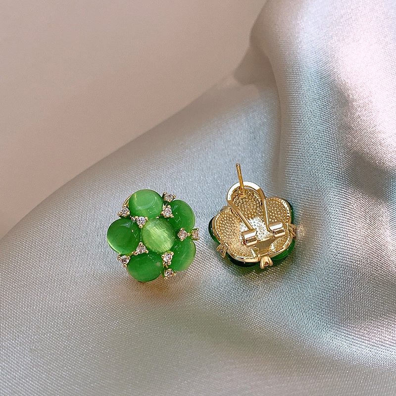 Khuyên Tai Hình Bông Hoa Đính Đá Opal Màu Xanh Lá Phong Cách Hàn Quốc Mới 2022