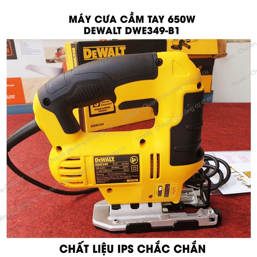 Máy cưa lọng cầm tay DeWALT DWE349-B1 650W máy cưa đa năng, cưa gỗ, kim loại, ống nhựa, góc cắt xiên 45 độ