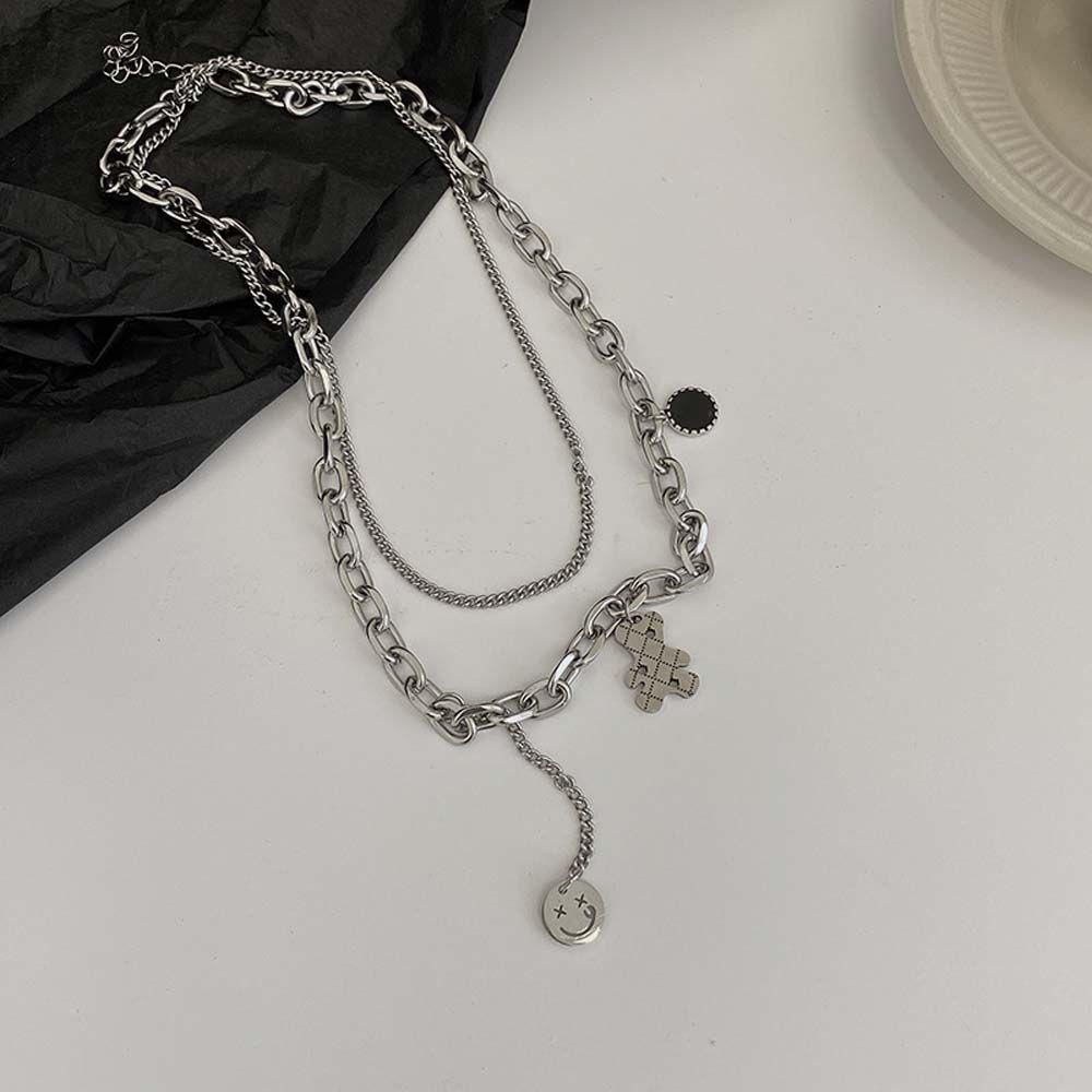 Dây Chuyền Choker Hai Lớp Mặt Hình Mặt Cười Bằng Kim Loại Phong Cách Hip Hop Thời Trang Cho Nữ
