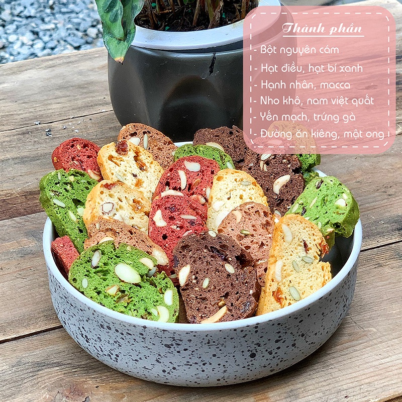 Bánh BISCOTTI ONFOD ăn kiêng giảm cân nguyên cám không đường mix 5 vị dành cho người giảm cân eat clean, tiểu đường