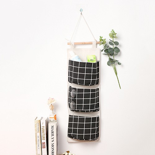 HCM - Bộ túi 3 ngăn treo tường kiểu Nhật họa tiết caro