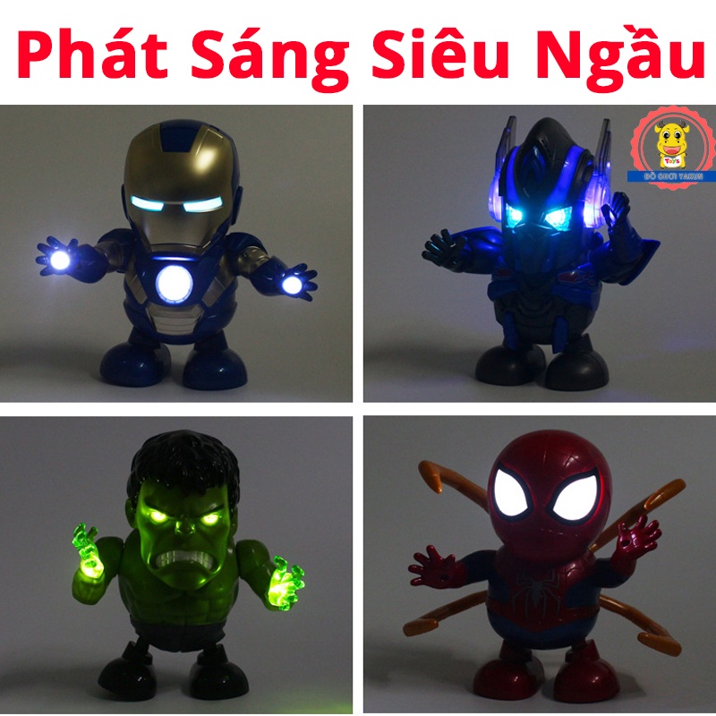 Robot đồ chơi nhảy múa cho bé, siêu anh hùng Ironman người nhiện spiderman phát nhạc cho trẻ em