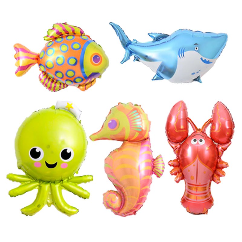 Bộ 6 bong bóng lá nhôm hình động vật biển chuyên dùng trang trí tiệc sinh nhật cho trẻ em