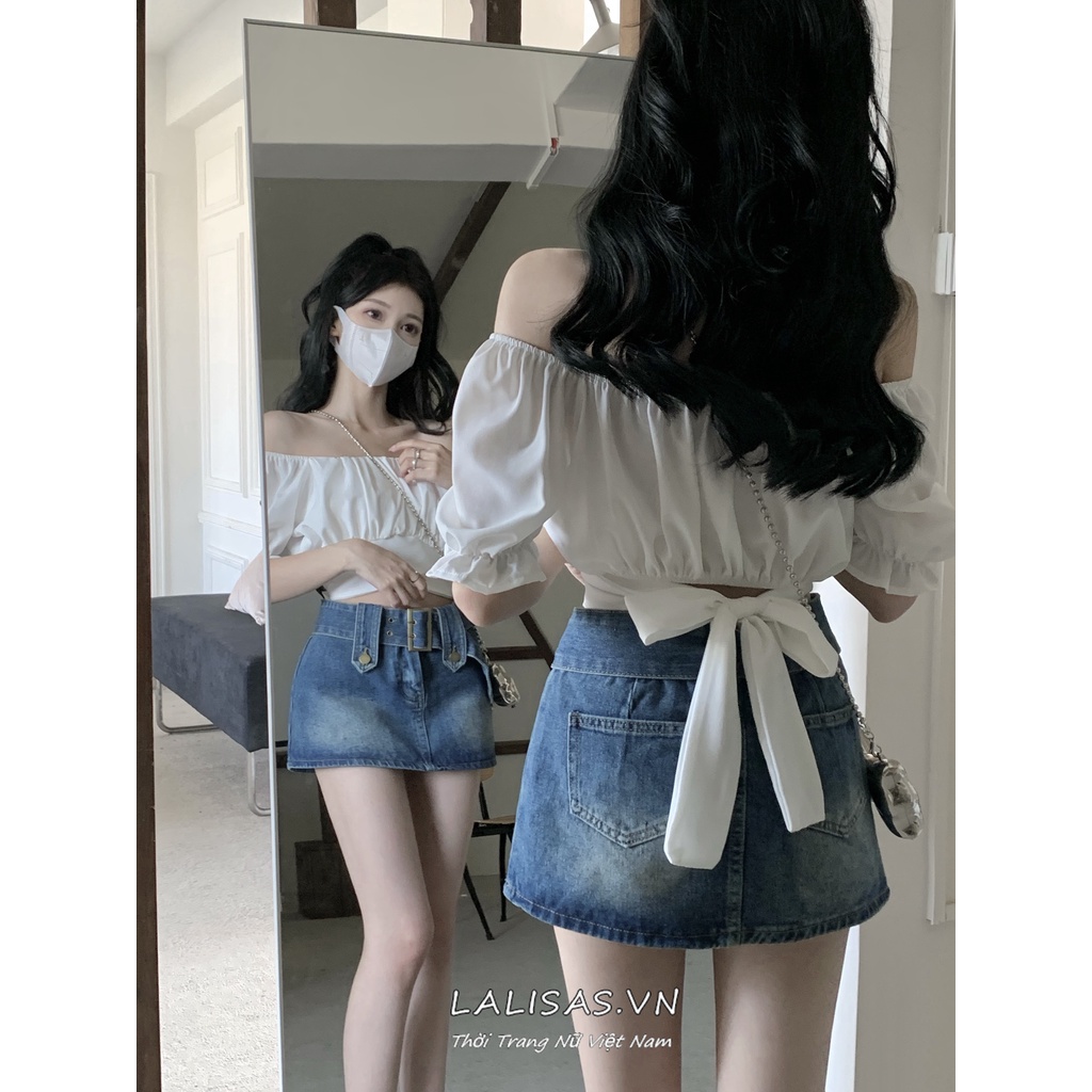 Chân váy jean chữ A lưng cao phong cách Hàn Quốc thời trang gợi cảm cho nữ