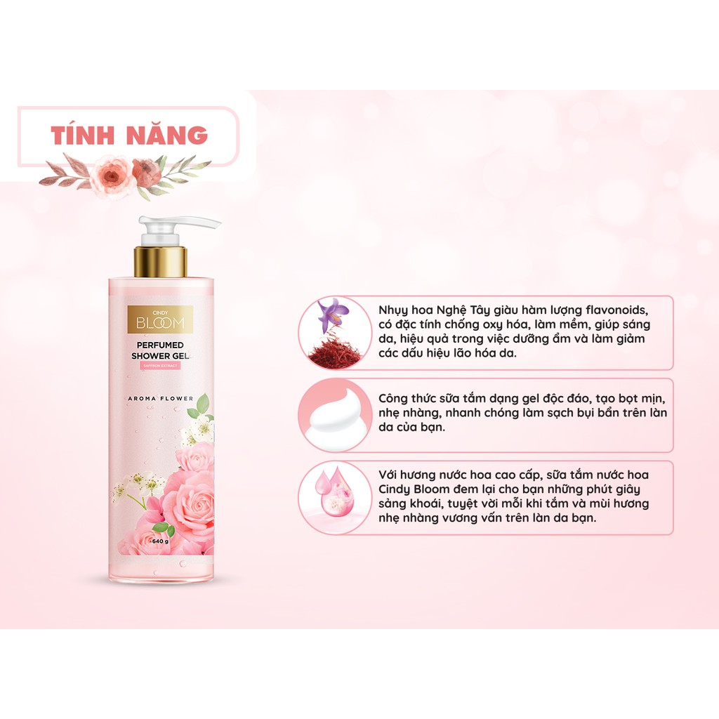 Sữa tắm nước hoa Cindy Bloom Aroma Flower hương ngọt ngào nữ tính 640g