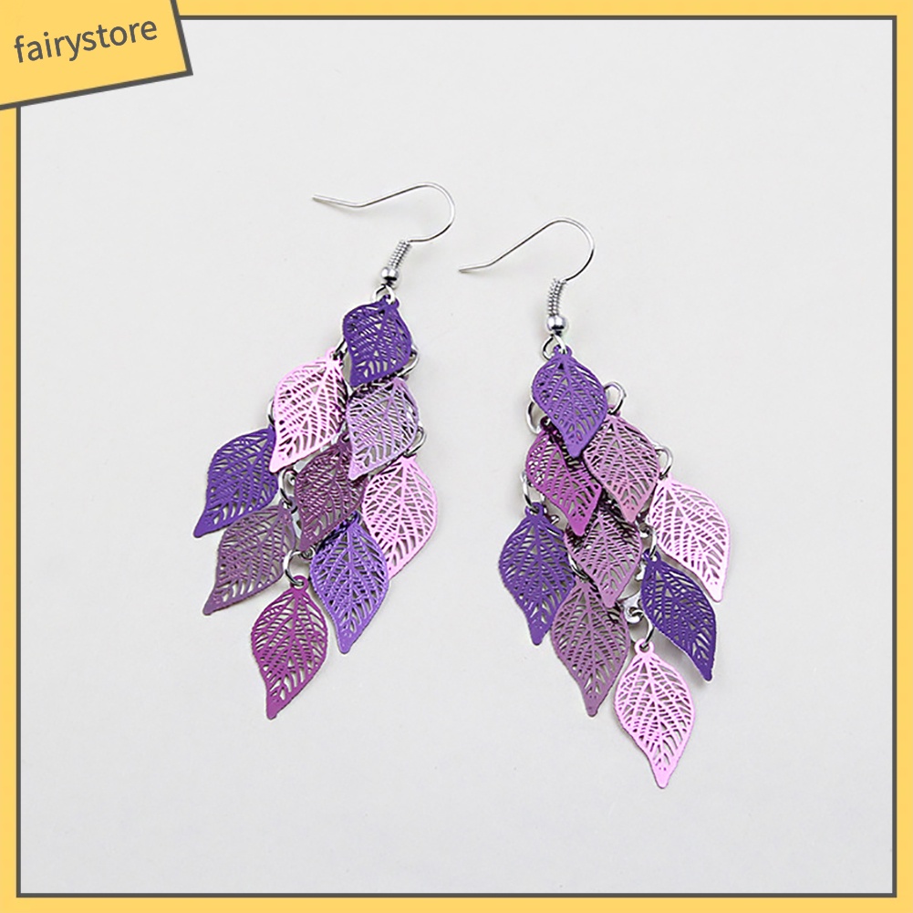 Hoa tai dạng móc thiết kế hình lá nhiều lớp thời trang thanh lịch cho nữ