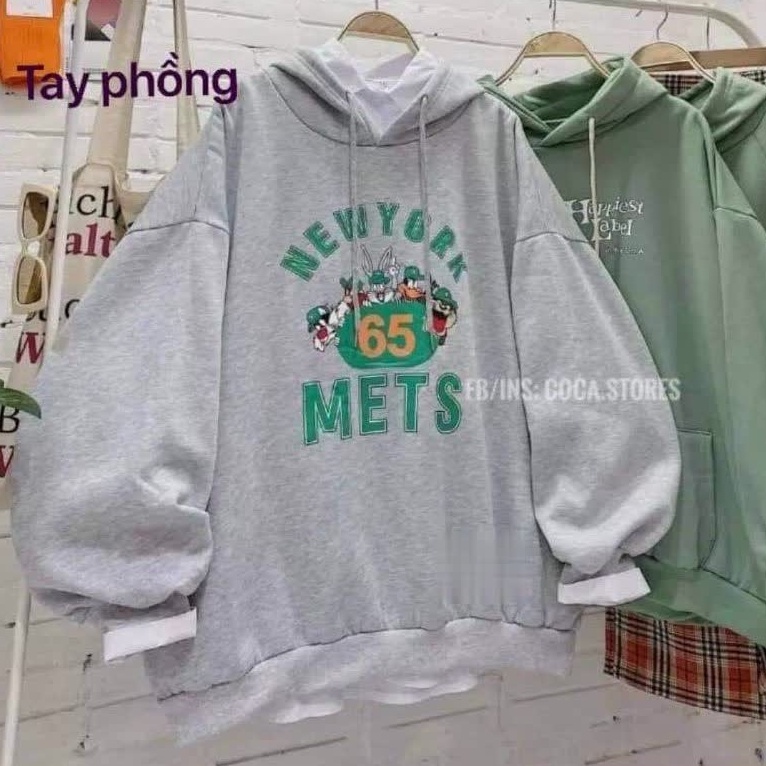 Áo HODIE TAY BỒNG 3d METS chất nỉ form rộng