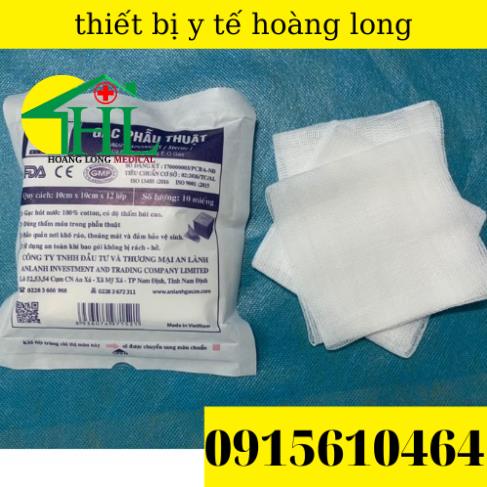 gạc phẫu thuật tiệt trùng an lành 7.5x7,5x6 lớp 1 gói 10 miếng