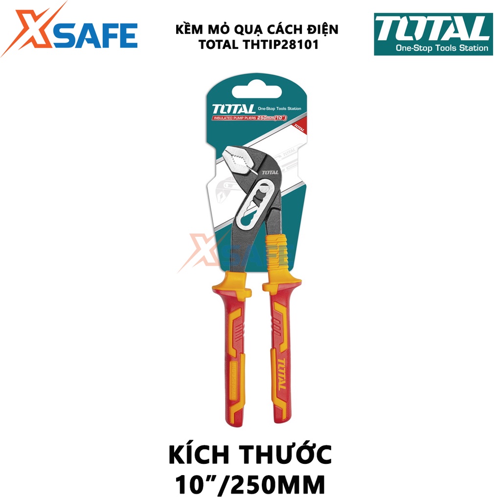 Kìm mỏ quạ cách điện TOTAL THTIP28101 kềm cách điện 1000V, kích thước 10&quot;, mở tối đa 40mm, đầu mạ đen đánh bóng - XSAFE