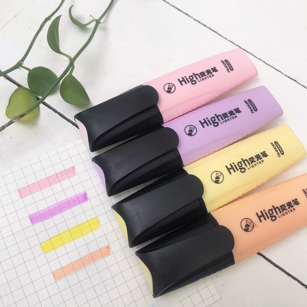 Bút dạ quang highlight màu pastel nắp đen trang trí sổ tay, planner, bullet journal