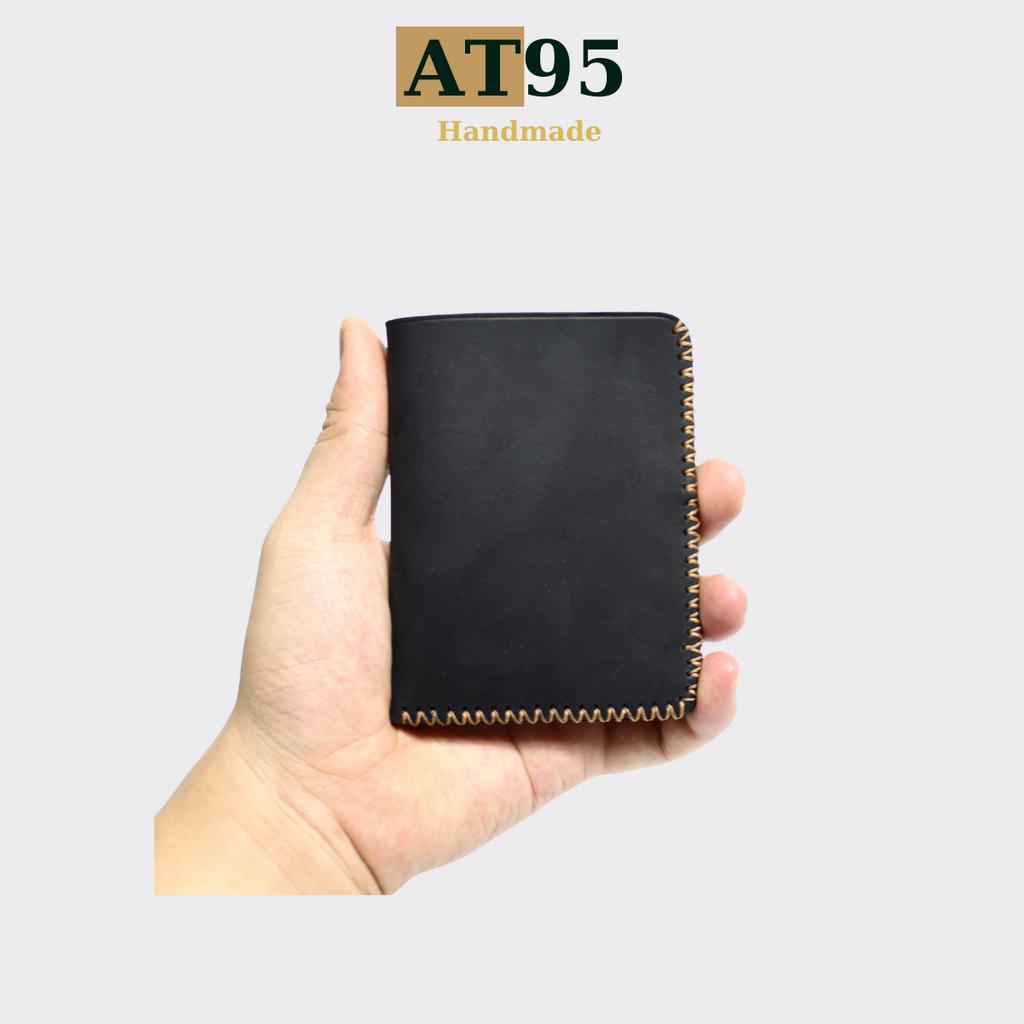 Ví đứng Titan may viền X da bò thật hàng thủ công thương hiệu AT95 HANDMADE