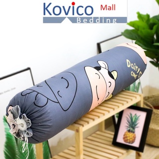 Vỏ gối ôm sunzin cotton poly mẫu bò xám - áo gối ôm kích thước 35 x 105 cm