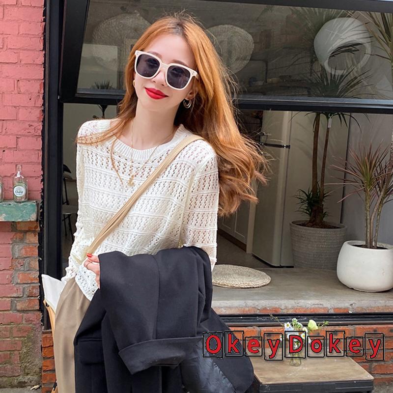 Áo Cổ Tròn Tay Dài Màu Trơn Thời Trang Dành Cho Nữ