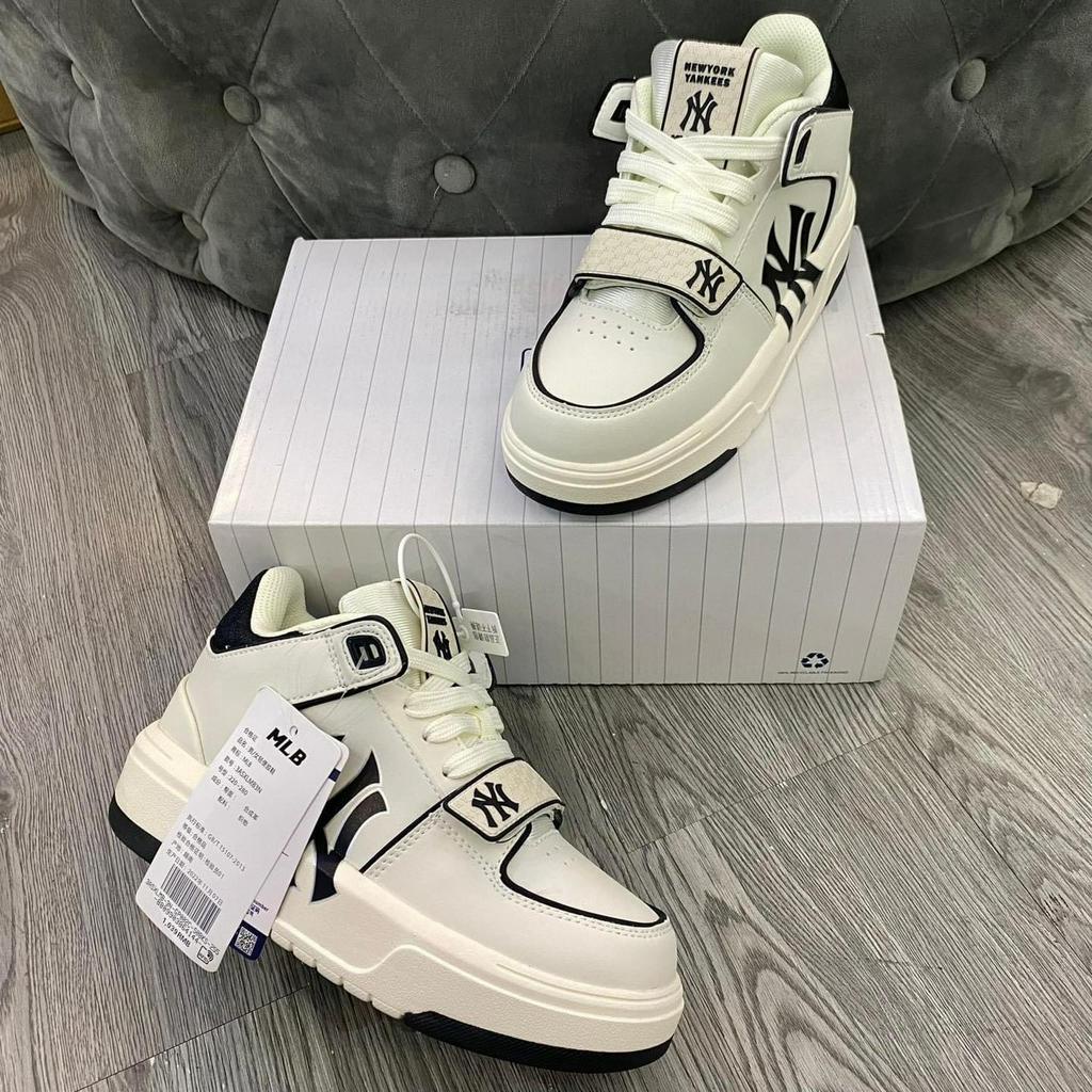 Giày mlb chunky cổ mid màu đen trắng, giày mlb liner quai dán chữ ny đen hàng cao cấp đầy đủ phụ kiện túi xách full size