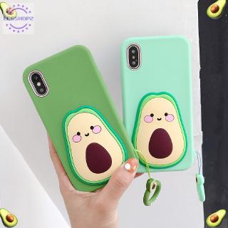Ốp điện thoại in hình quả bơ dễ thương kèm móc treo nhẫn cho Iphone 7/8/6S/7Plus/6plus/X/XS/XR/XS MAX