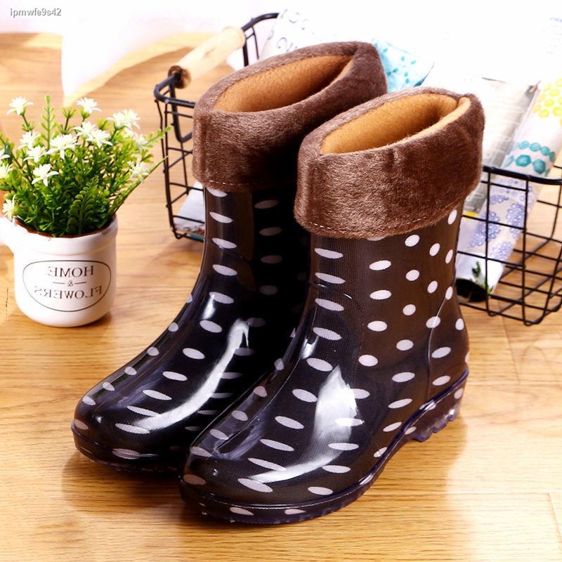 Sang trọng bông ủng đi mưa giày không thấm nước cao su giặt đồ overshoes của phụ nữ ấm áp dành cho người lớn nhà bếp trơ