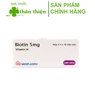 Biotin – Bổ sung vitamin H (B7), vitamin B5 cải thiện giúp tóc mọc nhanh, dày và móng khỏe, giảm gãy (Hộp 20 viên)