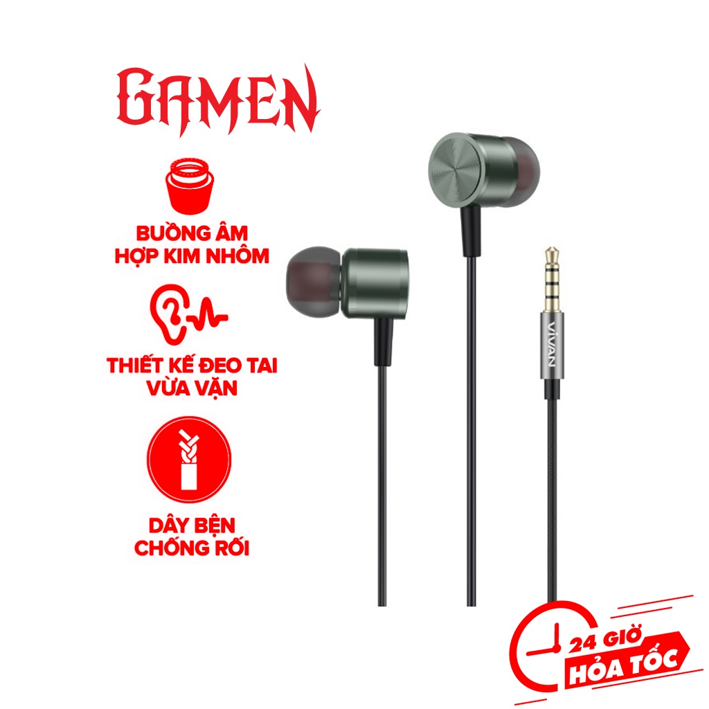 Tai Nghe Có Dây Nhét Tai Vivan Q11S Jack 3.5mm Âm Thanh HD Bọc Dù Siêu Bền Tích Hợp Micro Đàm Thoại