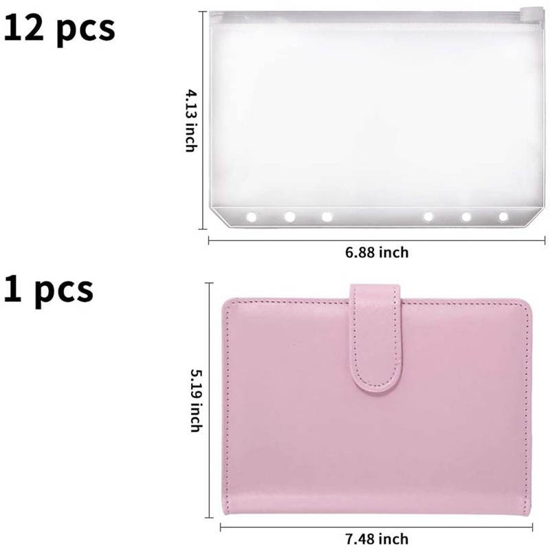 Set 12 Ví Đựng Tài Liệu/Tiền Giấy A6 6 Lỗ Phối Khóa Kéo Màu Hồng