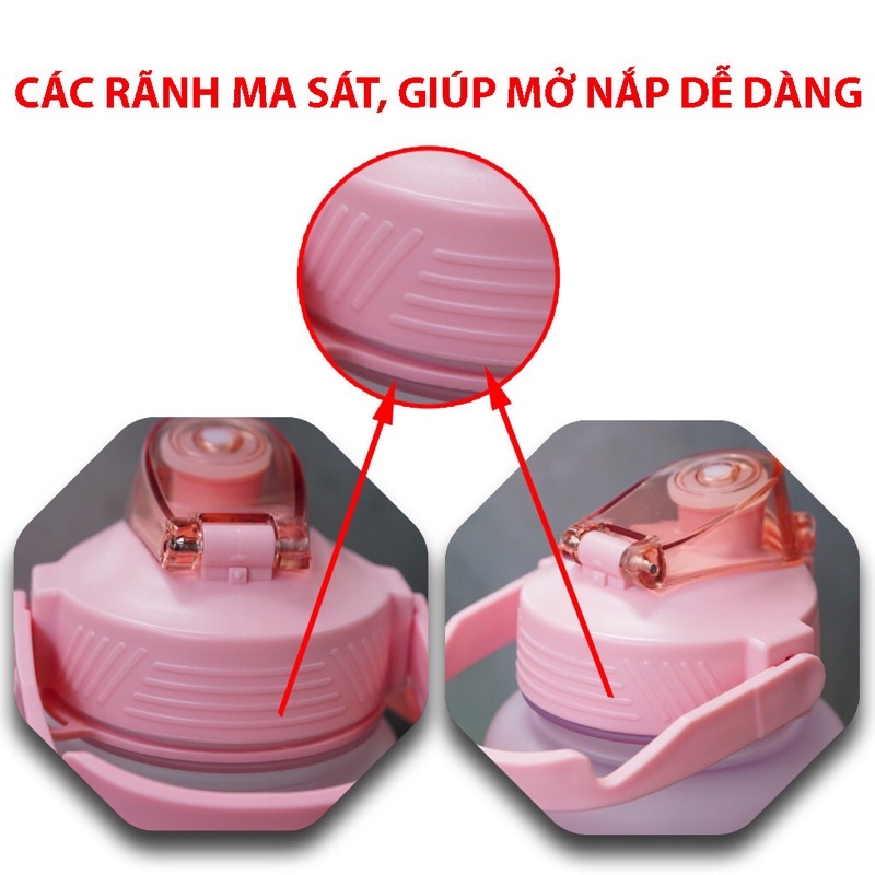 Bình nước 2 lít SUNHOME tặng Sticker cho người lười, bình đựng nước cho bé cute 2000ml có ống hút, vạch chia giờ