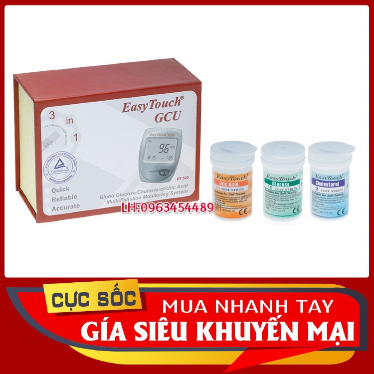 [ BH TRỌN ĐỜI ] Máy đo đường huyết , mỡ máu ,gout 3 in 1 Easy Touch ET322