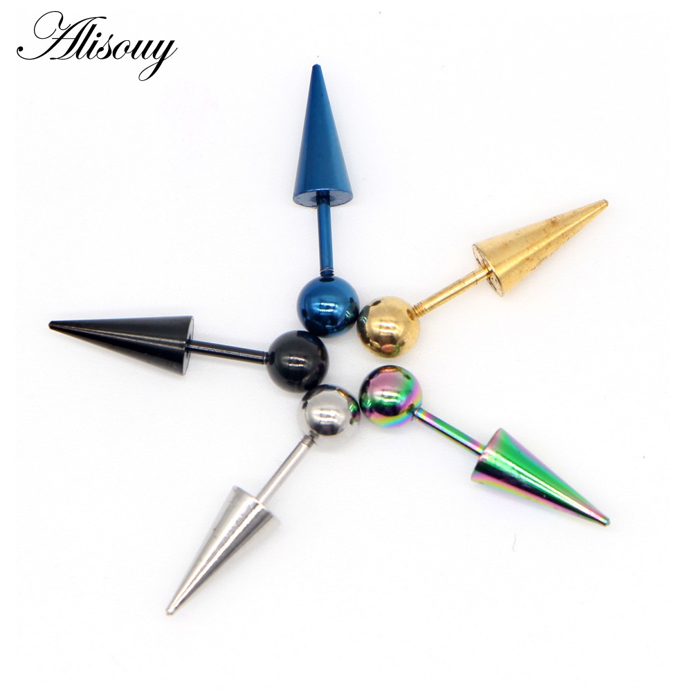 Alisouy Set 2 Khuyên Tai Tròn Đường Kính 6mm Bằng Thép Không Gỉ 6 Màu Cho Nam