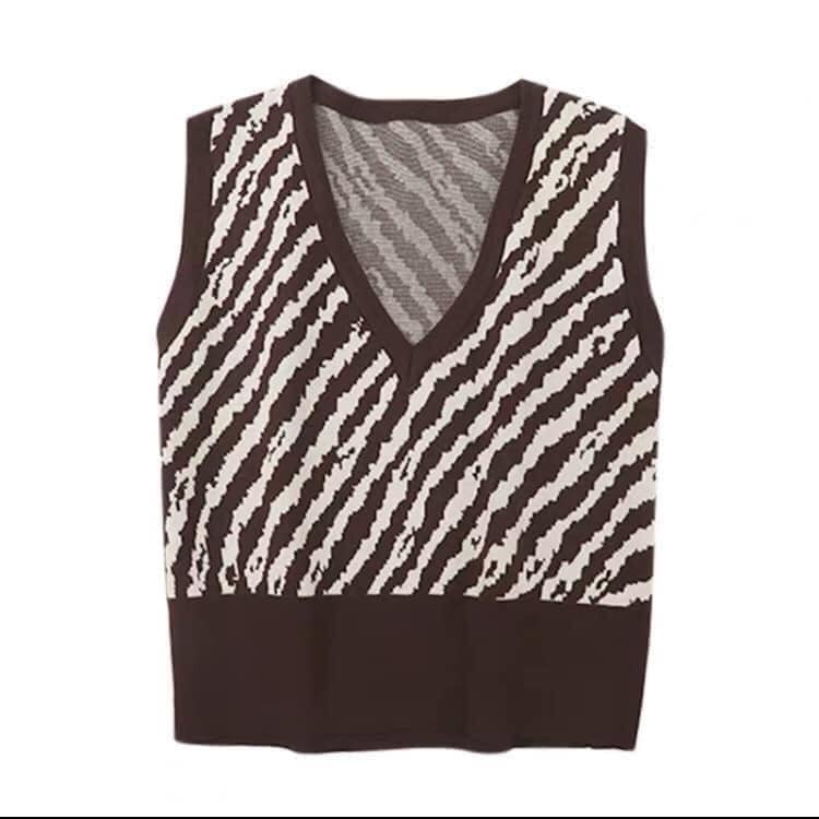 Áo gile len loại 1 hoạ tiết vằn chất len pha lông dày dặn hàng quảng châu | BigBuy360 - bigbuy360.vn