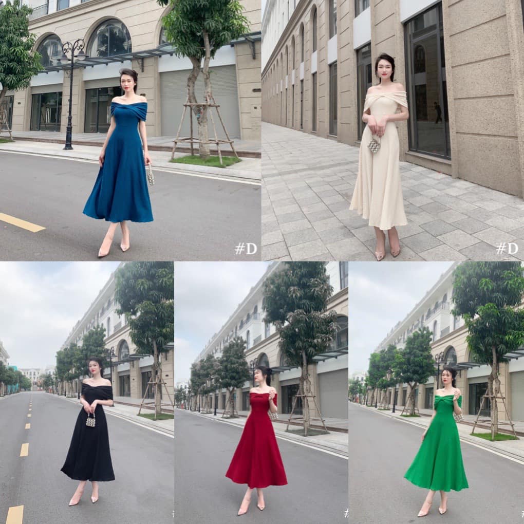 Váy trễ vai sóng xoăn