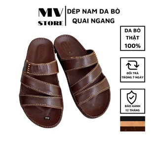 Dép nam, dép nam quai ngang da bò đế may viền phù hợp chân nhỏ DT42