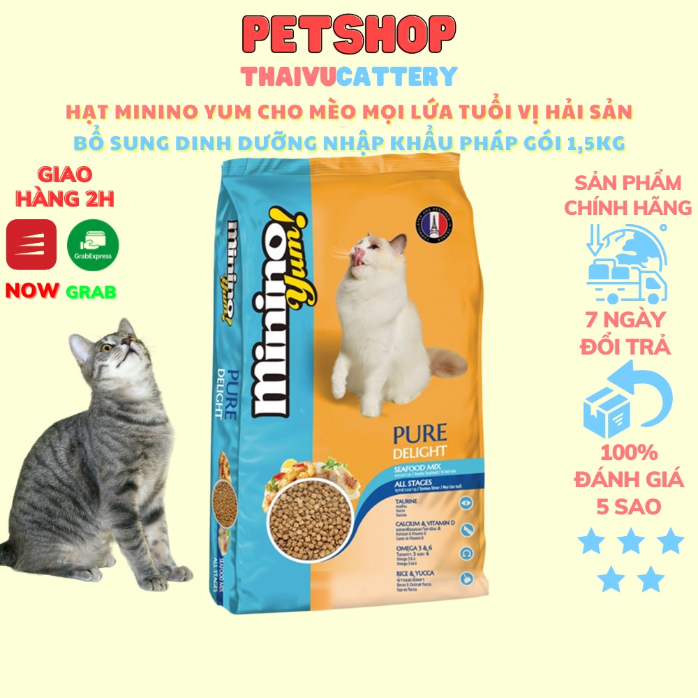 Hạt Minino YUM bổ sung dinh dưỡng cho mèo dành cho mèo mọi lứa tuổi vị Hải Sản gói 1,5Kg