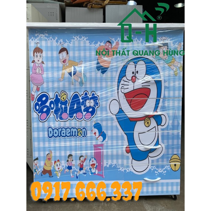 TỦ NHỰA ĐÀI LOAN 1M25X1M06 IN 3D DORAEMON MÀU XANH