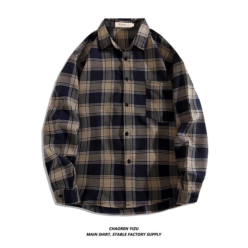 Mới Áo Sơ Mi Tay Dài Dáng Rộng Kẻ Sọc Caro Phong Cách Hàn Quốc Với 2 Màu Lựa Chọn Cho Nam