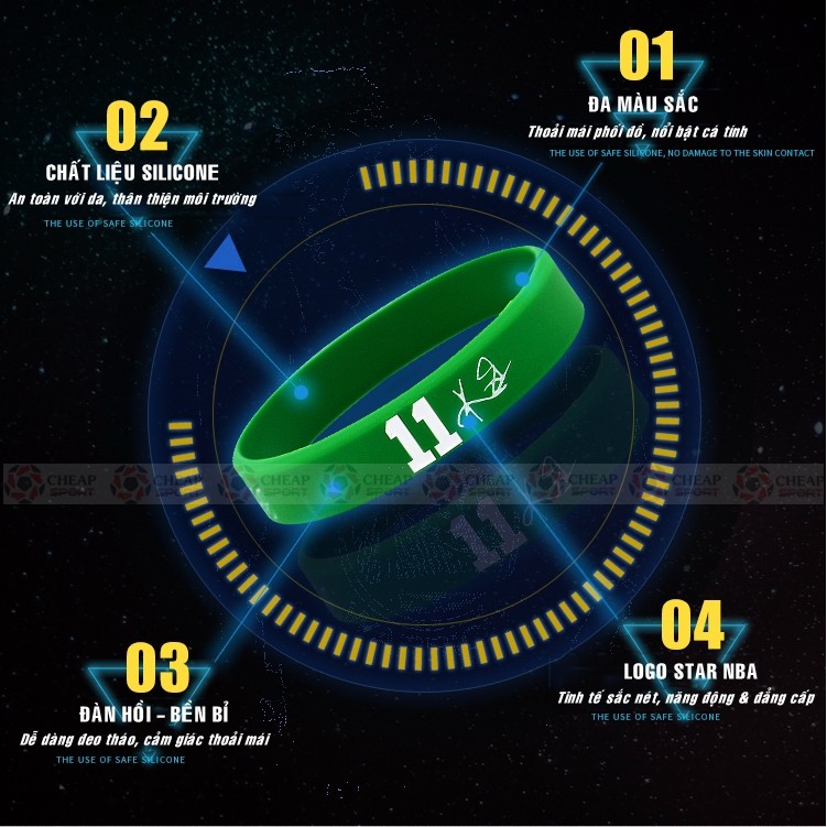 Vòng Tay Bóng Rổ Silicon NBA 1.0 Vòng Đeo Tay Cao Su Khắc Logo Jordan Kyrie James Kobe Curry Harden Giannis Rose Durant