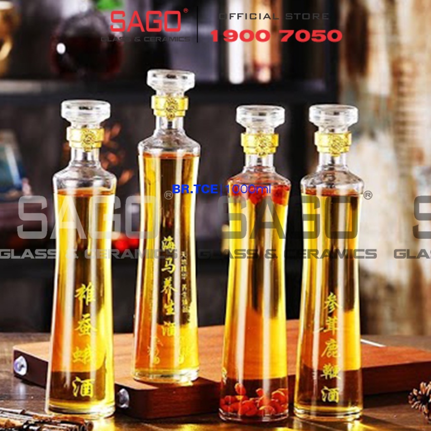 Bình Thủy Tinh Tròn Eo Cao Nắp Thủy tinh 500ml , 1000ml | Tùy chọn Dung Tích