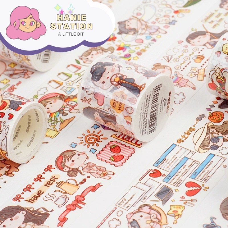Hanie Chiết 100cm Băng Keo Nhãn Dán Washi Tape Nhiều Hình Dùng Để Trang Trí Sổ DIY